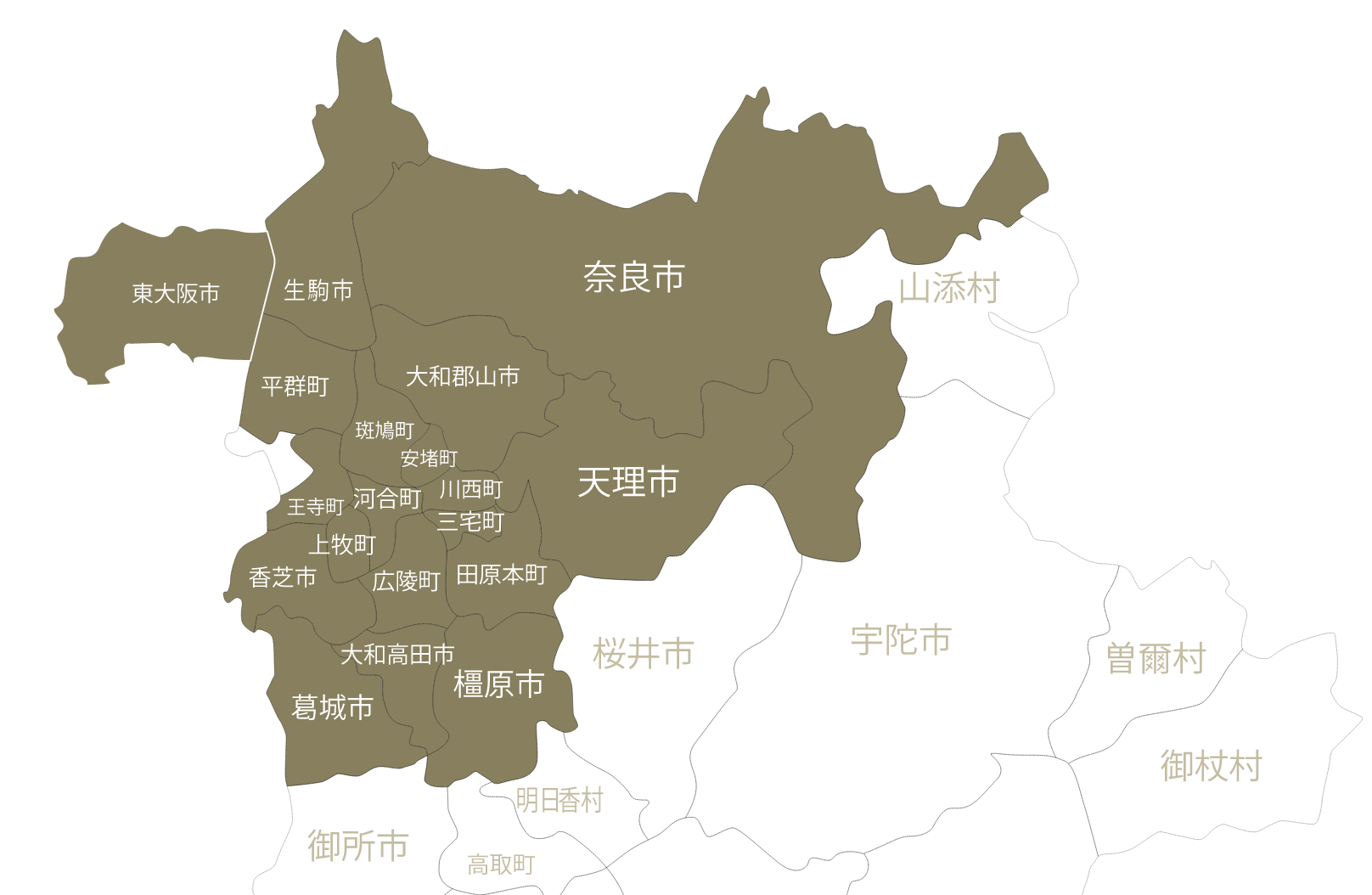 東大阪市奈良市付近の地図